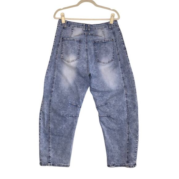 High Rise Barrel Jean Women L Blue Trendy Slouchy Grunge Boho Stretch Everyday - Picture 2 of 11
